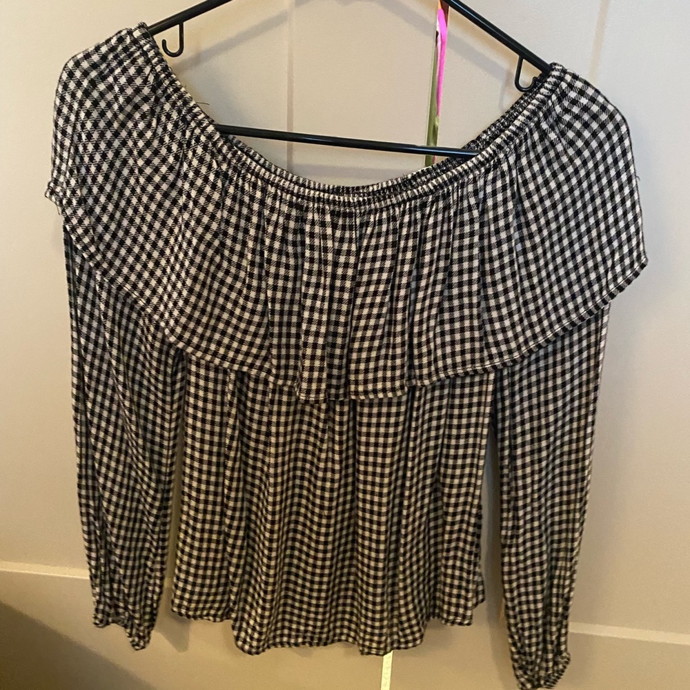 Womens Black and white gingham off the shoulder top